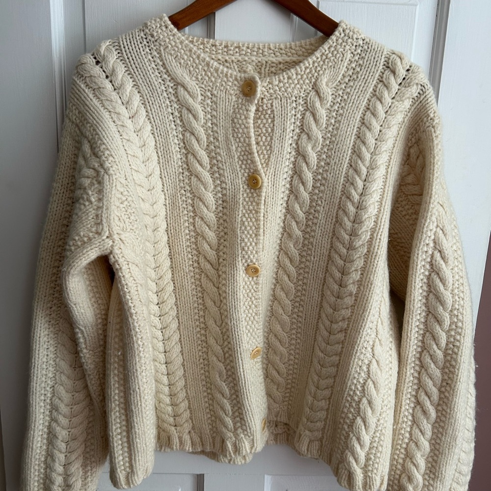 J. Crew Cream Cable Knit Button-Front Cardigan